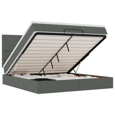 vidaXL Otomanski posteljni okvir z vzmetnico siv 160x200 cm blago