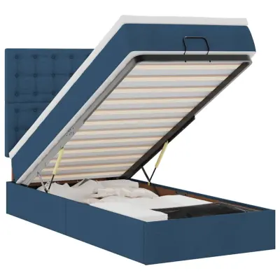 vidaXL Otomanska postelja z vzmetnico & LED modra 100x200 cm Tkanina