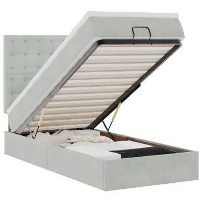 vidaXL Otomanski posteljni okvir z vzmetnicami siv 100x200cm žamet