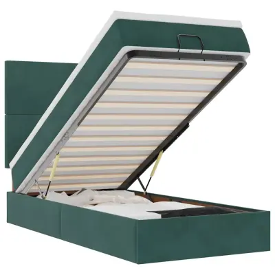 vidaXL Otomanski posteljni okvir z vzmetnicami zelen 90x200cm žamet