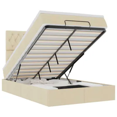 vidaXL Otomanski posteljni okvir z vzmetnico krem 120x200 cm blago