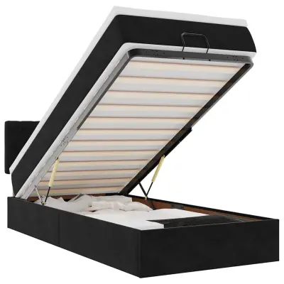 vidaXL Otomanska postelja z vzmetnico & LEDs črna 80x200cm žamet