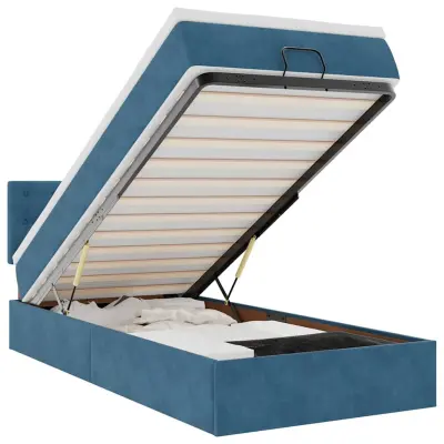 vidaXL Otomanska postelja z vzmetnico&LEDs temno modra 80x200cm žamet
