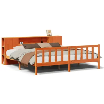 vidaXL Knjižna postelja brez vzmetnice vošč. rjava 180x200 cm borovina