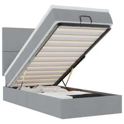 vidaXL Otomanski posteljni okvir z vzmetnico siv 90x190 cm blago