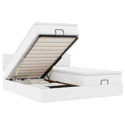 vidaXL Otomanski posteljni okvir z vzmetnicami bel 200x200cm um. usnje