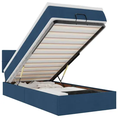 vidaXL Otomanska postelja z vzmetnico moder 100x200 cm blago