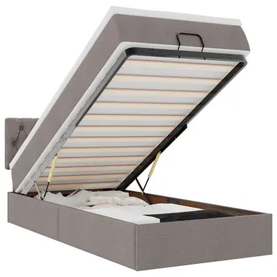vidaXL Otomanska postelja z vzmetnico & LEDs taupe 90x200 cm blago