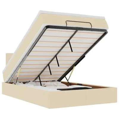 vidaXL Otomanska postelja z vzmetnico & LEDs krema 120x190 cm blago