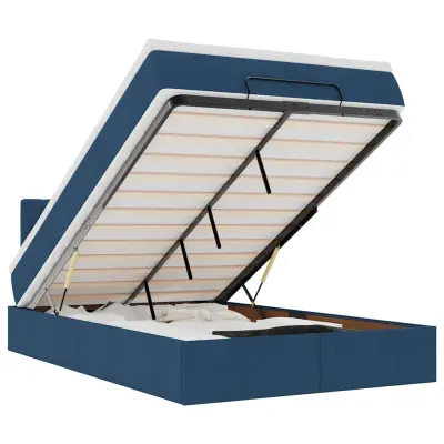 vidaXL Otomanska postelja z vzmetnico & LEDs modra 120x190 cm blago