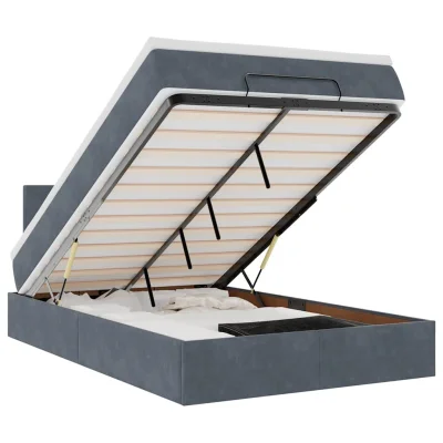 vidaXL Otomanska postelja z vzmetnico&LEDs temno siva 120x190cm žamet