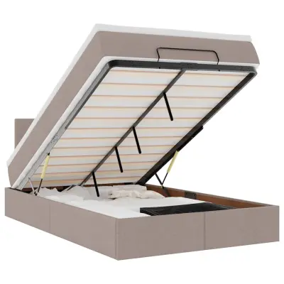 vidaXL Otomanska postelja z vzmetnico & LEDs taupe 120x190 cm blago