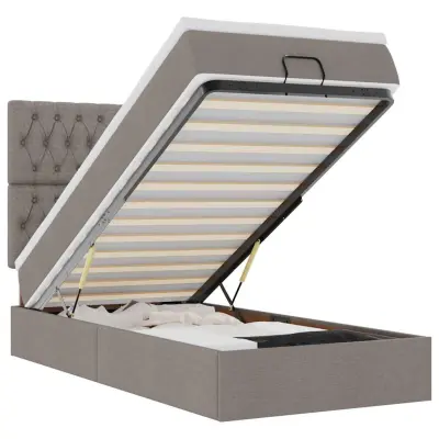 vidaXL Otomanski posteljni okvir z vzmetnico taupe 90x190 cm blago