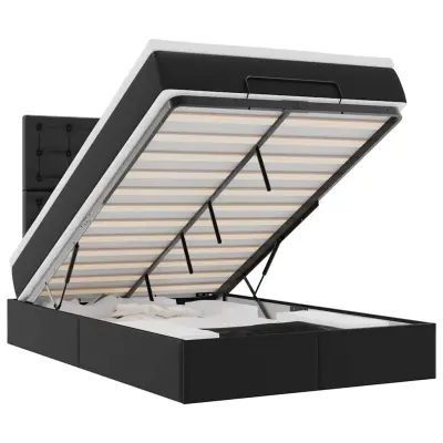 vidaXL Otomanski posteljni okvir z vzmetnico črn 120x200 cm um. usnje