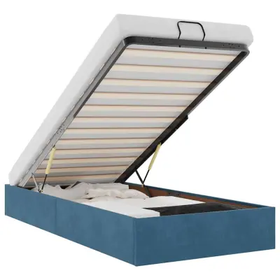 vidaXL Otomanski posteljni okvir brez vzmetnice moder 90x190 cm žamet