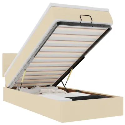 vidaXL Otomanska postelja z vzmetnico krem 100x200 cm blago