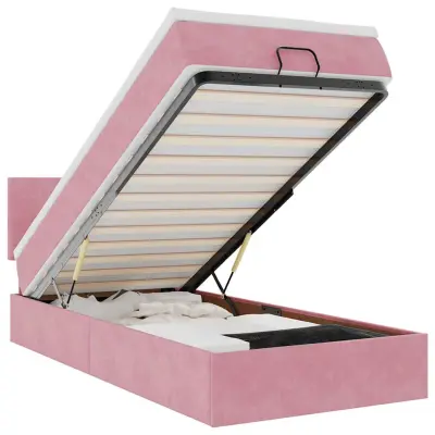 vidaXL Otomanska postelja z vzmetnico & LEDs roza 80x200cm žamet