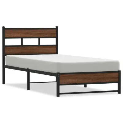 vidaXL Kovinski posteljni okvir brez vzmetnice rjavi hrast 90x190 cm