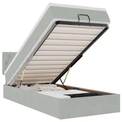 vidaXL Otomanski posteljni okvir z vzmetnico siv 90x200 cm žamet