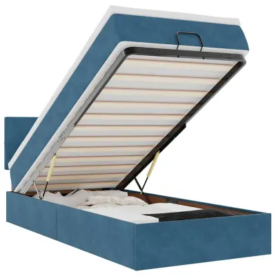 vidaXL Otomanska postelja z vzmetnico&LEDs temno modra 80x200cm žamet