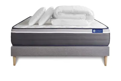 Celoten paket za posteljo - Vzmetnica 140x200 cm + Vzmetni boksi z letvami (komplet) + 2 vzglavnika + Prevleka - Actilatex Plus
