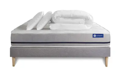 Celoten paket za posteljo - Vzmetnica 140x200 cm + Vzmetni boksi z letvami (komplet) + 2 vzglavnika + Prevleka - Actimemo Soft