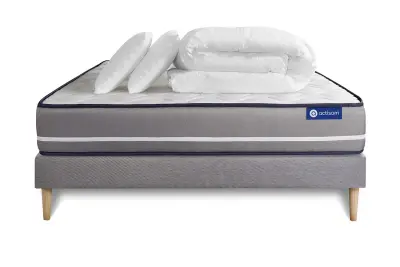 Kompletni paket za posteljo - Vzmetnica 200x200 cm + Vzmetnica z letvami (komplet) + 2 vzglavnika + Prevleka - Actimemo Pur