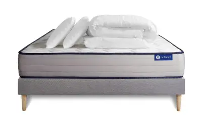 Celoten paket za posteljo - Vzmetnica 200x200 cm + Vzmetnica z letvami (komplet) + 2 vzglavnika + Prevleka - Actimemo Form