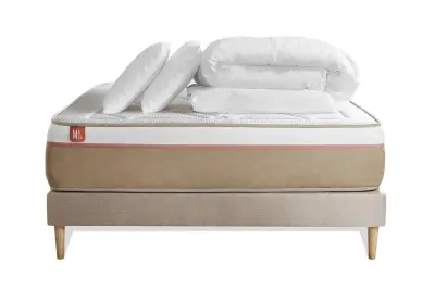 Celoten paket za posteljo - Vzmetnica 160x200 cm + Vzmetni okvir z letvami (komplet) + 2 vzglavnika + Prevleka - Le Soyeux
