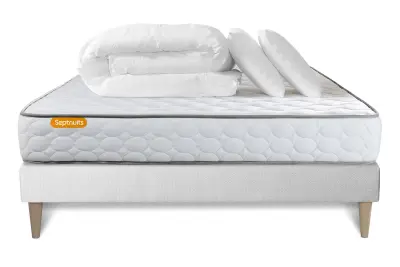 Kompletni paket za posteljo - Vzmetnica 140x190 cm + Vzmetni okvir z letvami (komplet) + 2 vzglavnika + Prevleka - Memo