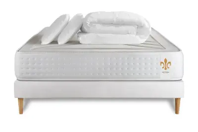 Kompletni paket za posteljo - Vzmetnica 180x200 cm + Vzmetnica z letvami (komplet) + 2 vzglavnika + Prevleka - Vingt-Quatre