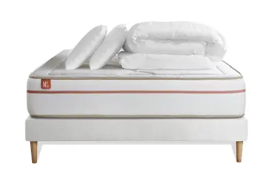 Celoten paket za posteljo - Vzmetnica 140x200 cm + Vzmetni okvir z letvami (komplet) + 2 vzglavnika + Prevleka - Le Paisible