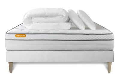 Celoten paket za posteljo - Vzmetnica 140x200 cm + Vzmetni okvir z letvami (komplet) + 2 vzglavnika + Prevleka - Memo Luxe