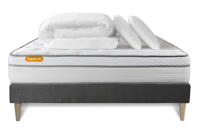 Celoten paket za posteljo - Vzmetnica 160x200 cm + Vzmetni okvir z letvami (komplet) + 2 vzglavnika + Prevleka - Memo Luxe