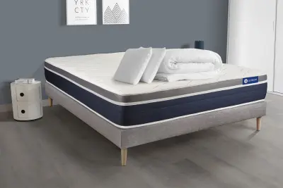 Celoten paket za posteljo - Vzmetnica 200x200 cm + Vzmetni okvir z letvami (komplet) + 2 vzglavnika + Prevleka - Actiflex Confort