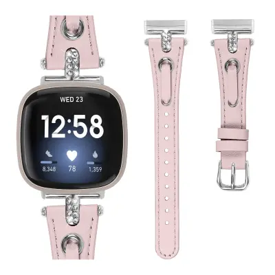 Usnjen pašček za uro Fitbit Versa 3/4 z dizajnom kamenčkov v obliki črke T Pink