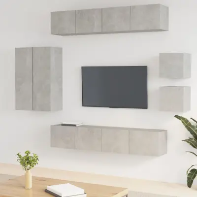 The Living Store Komplet TV omaric 8-delni betonsko siv konstruiran les - Komplet TV Omaric