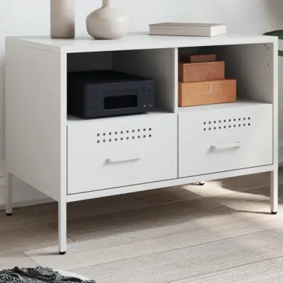 The Living Store TV omarica bela 68x39x50,5 cm hladno valjano jeklo - TV Omarica