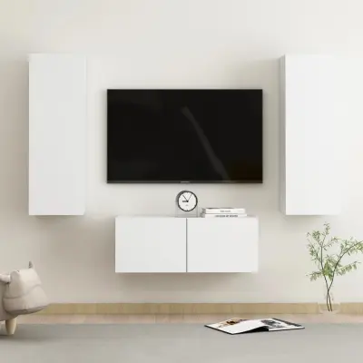 The Living Store Komplet TV omaric 3-delni bela iverna plošča - TV Omarica