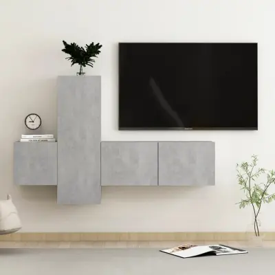 The Living Store Komplet TV omaric 3-delni betonsko siva iverna plošča - TV Omarica