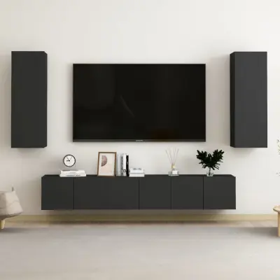 The Living Store Komplet TV omaric 5-delni črna iverna plošča - TV Omarica