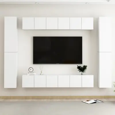 The Living Store Komplet TV omaric 10-delni bela iverna plošča - TV Omarica