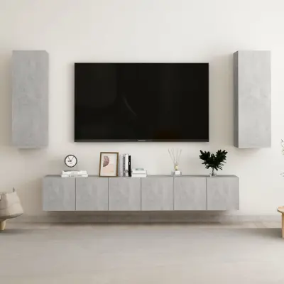 The Living Store Komplet TV omaric 5-delni betonsko siva iverna plošča - TV Omarica