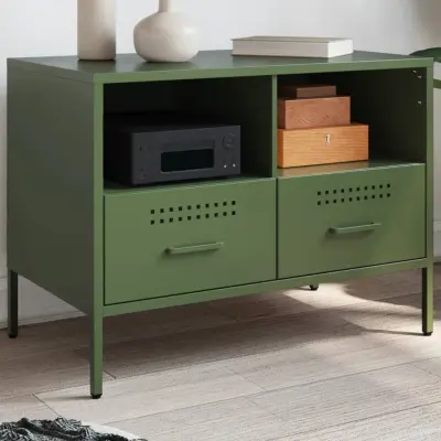 The Living Store TV omarica olivno zelena 68x39x50,5 cm hladno valjano jeklo - TV Omarica
