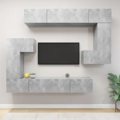 The Living Store Komplet TV omaric 8-delni betonsko siv konstruiran les - Komplet TV Omaric