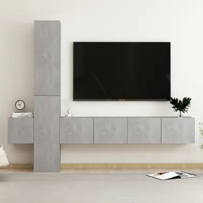 The Living Store Komplet TV omaric 5-delni betonsko siva iverna plošča - TV Omarica