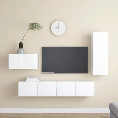 The Living Store Komplet TV omaric 4-delni bela iverna plošča - Komplet TV Omaric