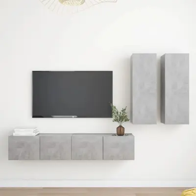The Living Store Komplet TV omaric 4-delni betonsko siva iverna plošča - Komplet TV Omaric