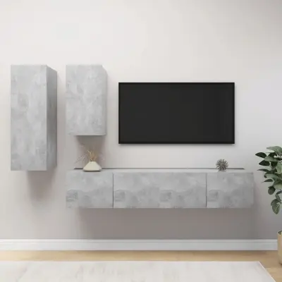The Living Store Komplet TV omaric 4-delni betonsko siva iverna plošča - Komplet TV Omaric