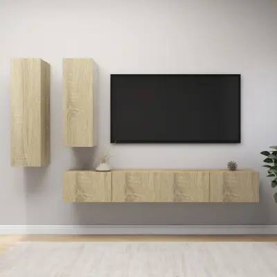The Living Store Komplet TV omaric 4-delni sonoma hrast iverna plošča - Komplet TV Omaric